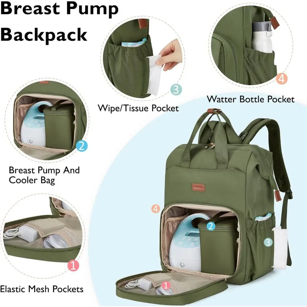 Olive Green Multifunctional Baby Backpack Diaper Bag